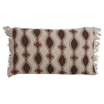 Recycled Cotton Blend Printed Pillow with Pattern and Fringe, Multicolor
