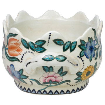 Floral Scalloped Porcelain Handled Footbath 16" Length