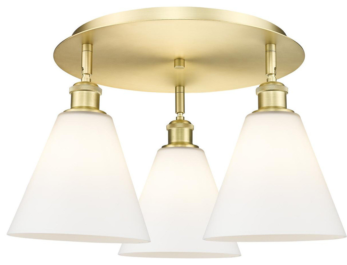 Berkshire 3 Light Flush Mount, Satin Gold, Matte White - Industrial ...
