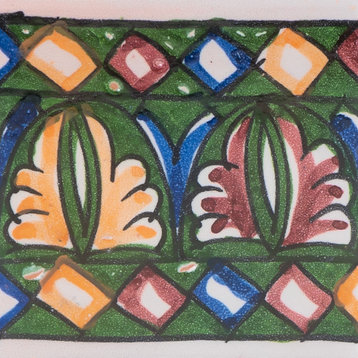 Hand Painted Border Moroccan Tile, Green/Red/Orange/Blue