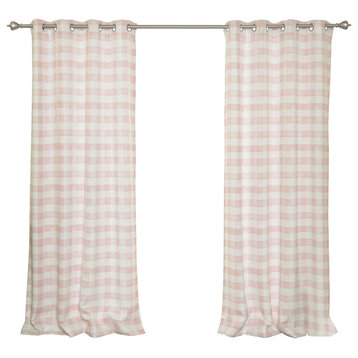 Nordic Watercolor Check Curtains, Pink, 52"x84", Set of 2