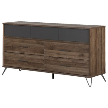 Pemberly Row 7-Drawer Double Dresser Storage Unit Natural Walnut Charcoal