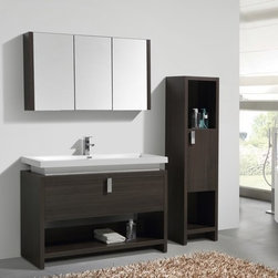48 inch Gray Oak Modern Bathroom Vanity with Integrated Sink Top - Bathroom Vanities And Sink Consoles