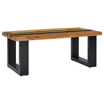 vidaXL Coffee Table End Table Side Sofa Table Solid Wood Teak and Lava Stone