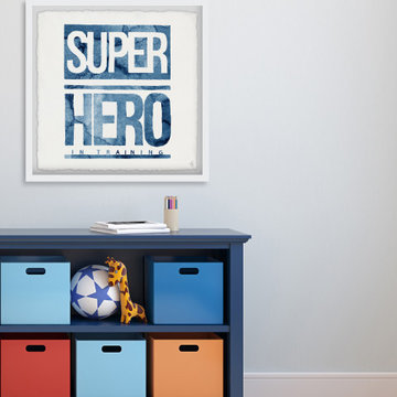 "Blue Superhero in Training Sign" Framed Painting Print