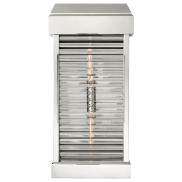 Dunmore Curved Glass Louver Outdoor Wall Sconce, 2-Light, Nickel Glass 23"H