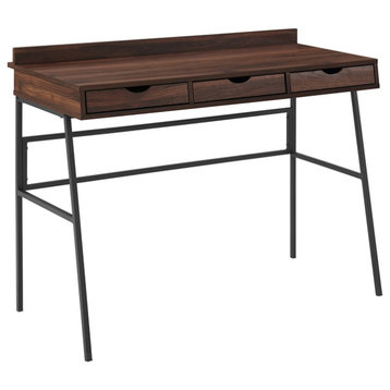 Walker Edison 42" Engineered Wood 3-Drawer Angled Front Desk in Dark Walnut