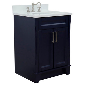 25" Single Sink Vanity, Blue Finish With White Quartz And Oval Sink
