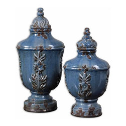 www.essentialsinside.com: eilam, decorative containers, blue ceramic set of 2 - Home Decor