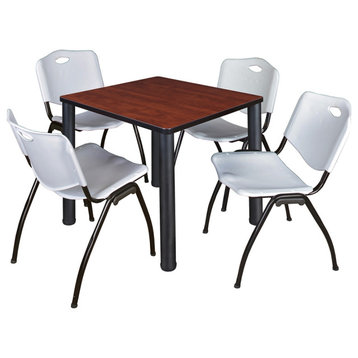 Kee 30 Square Breakroom Table- Cherry/ Black & 4 'M' Stack Chairs- Grey