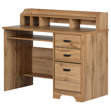 Traditional Desk, Rectangular Top With Hutch and File Drawer, Nordik Oak