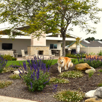 Coastal Cottage with Natural Stone Wall and Rustic Brick Pathways