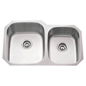 16 Gauge 60/40 Stainless Steel Undermount Sink, larger left bowl