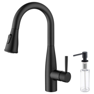 Bari Single Handle Pull Down Sink Faucet and Soap Dispenser, Matte Black