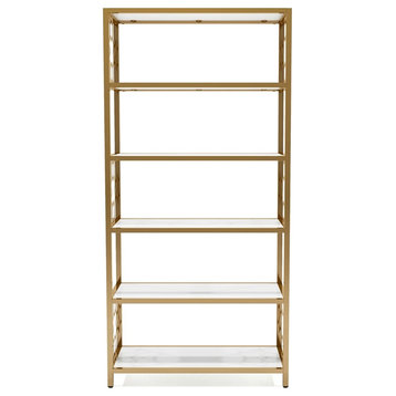 Furniture of America Abair Metal 5-Shelf Bookcase in White and Gold