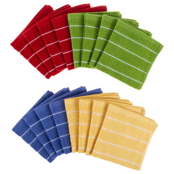 Set of 16 Kitchen Dish Cloth Absorbent 100% Cotton Chevron Weave Pattern