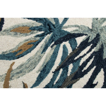 4' Round Blue and White Tropical Area Rug