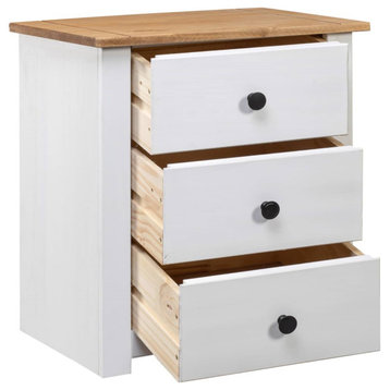 Vidaxl Bedside Cabinet White 18.1"x15.7"x22.4" Pinewood Panama Range