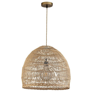 ELE Light & Decor Aura Bamboo and Rattan Large Dome Pendant Light in Brown