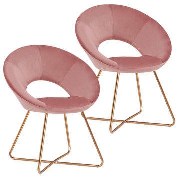 Set of 2 Luxe Open-Back Papasan Accent Chairs, Pink Velvet