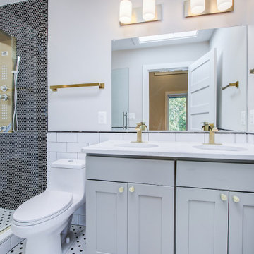 Bathroom Remodeling With Corner Tub, Standing Shower, Sink & Extra Cabinet Space