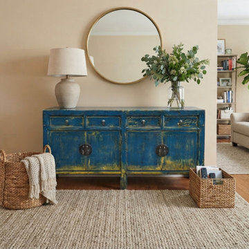 Distressed Bright Blue Oriental Sideboard Credenza Console Table Cabinet ws5014