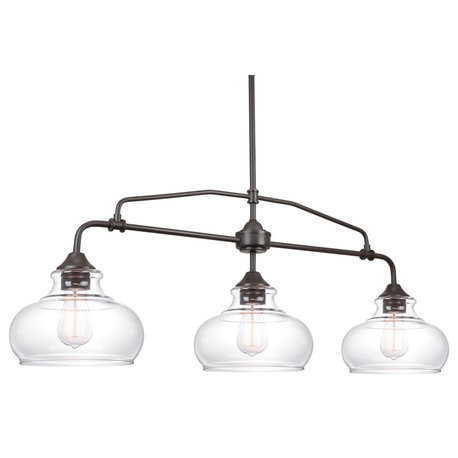 Kira Home Harlow 38" Farmhouse Kitchen Island Light, Glass Shades, Adjustable