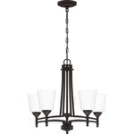 Quoizel - Quoizel BLG5022OZ Billingsley 5 Light Chandelier - Old Bronze - The Billingsley is a clean, transitional collection. Its thin, twin support frame elevates the simple silhouette, while classic accents easily coordinate with a variety of home decor styles. Complemented by etched glass shades, all fixtures are available in your choice of brushed nickel or old bronze finish.