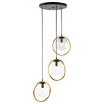 Artcraft Lighting - Lugano 3 Light Cord Pendant, Vintage Brass/Black - From the Lighting Pulse design firm, this Lugano collection 3 light chandelier features clear round glassware which is complimented by vintage brass encasings on a black frame.