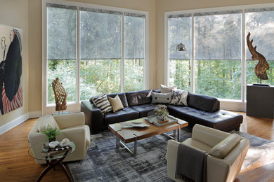 Design ideas for a large modern family room in Atlanta.