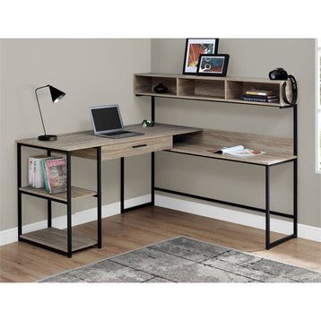 Pemberly Row Mid-Century Wood/Metal L-Shaped Computer Desk in Taupe Gray /Black