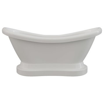 68" Acrylic Double Ended Slipper Pedestal Tub, Without Holes