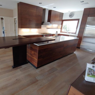 Walnut Kitchen Cabinetry & Waterfall Island w/ Flat Panels & Ebony Stain