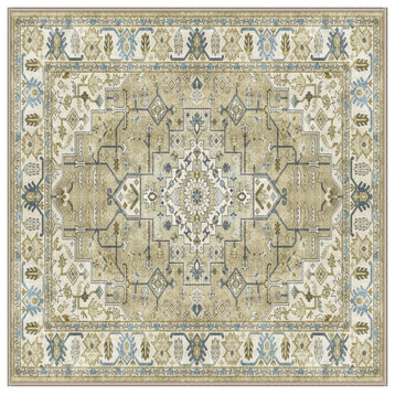 Washable Raya Antique Spices Area Rug, Square 7'
