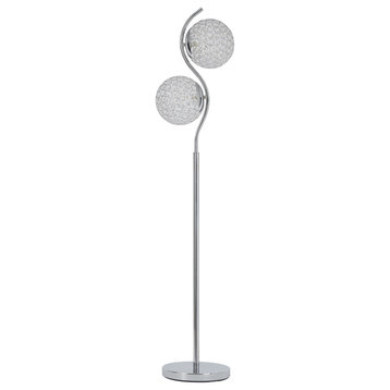 Contemporary Floor Lamp With Metal And Acrylic Ball Shades, Silver