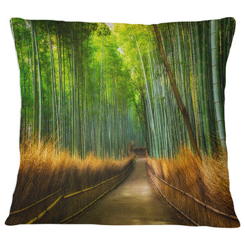 Arashiyama Bamboo Grove Japan Oversized Forest Throw Pillow, 18"x18"