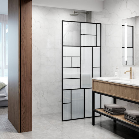 VIGO Meridian 34" W x 74" H Framed Shower Screen, Matte Black With Mixed Glass