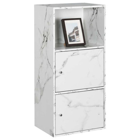 Xtra Storage 2 Door Cabinet in White Faux Marble Wood Finish