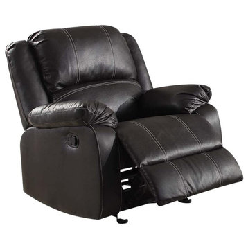 Comfortable Recliner, Extra Padded Black Faux Leather Seat With Pillowed Arms