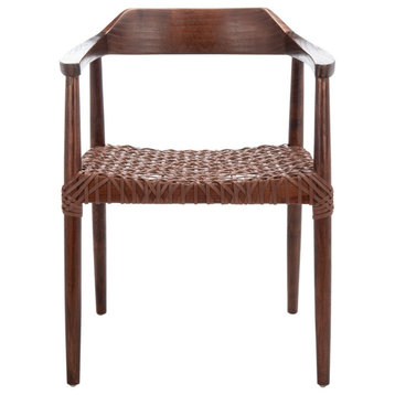 Safavieh Munro Leather Woven Accent Chair, Walnut/Cognac