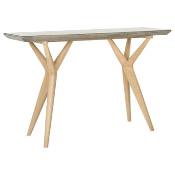 Modern Console Table, Indoor Outdoor Use With Natural Wooden Legs & Concrete Top