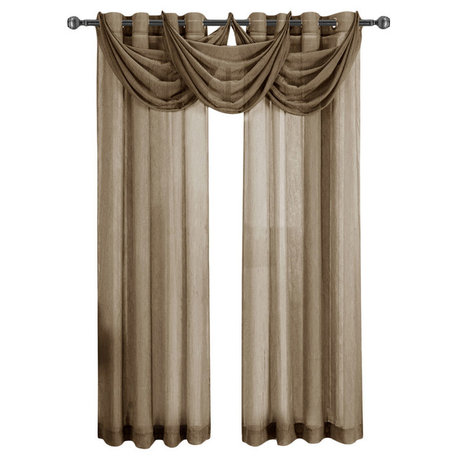 Abri Single Grommet Crushed Sheer Curtain, Mocha, 50"x108"