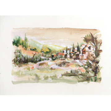 Raphael Bouganim, The Village, Watercolor Painting