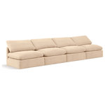 Meridian Furniture - Indulge Upholstered Modular Sofa, Beige, 4-Piece: 4 Armless Chair, Down Stuffed Velvet - Experience ultimate comfort and style with our beige velvet Indulge Sofa. The luxurious velvet will elevate the aesthetic of any room. This sofa provides ample space for you to relax while its modular build offers the option of unlimited configurations. Whether you're looking to add a stylish element to your living room or a comfortable seating option to your bedroom, this sofa is the perfect choice.