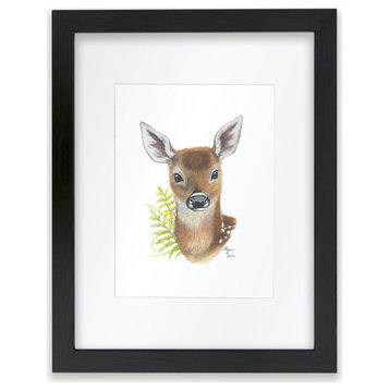 "Woodland Littles 2" Deer Individual Framed Print, With Mat, Black, 16"x20"