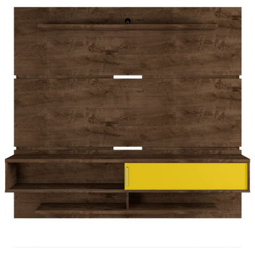 Astor 71" Floating Entertainment Center 2.0, Rustic Brown and Yellow