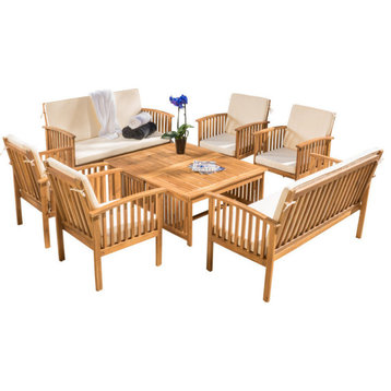 Beckley Outdoor 8-Piece Wood Sofa Seating Set with Water Resistant Cushion