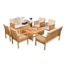 Beckley Outdoor 8--Piece Wood Sofa Seating Set with Water Resistant Cushion