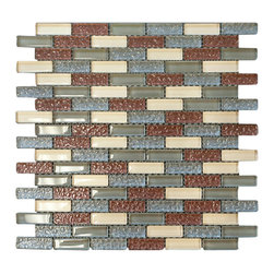 Red,Grey and Pinky Crystal Glass Mosaic Tile Brick Pattern (Glossy&Matte) - Home Decor