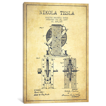 "Electro Motor Vintage Patent Blueprint" by Aged Pixel, Canvas Print, 40"x26"